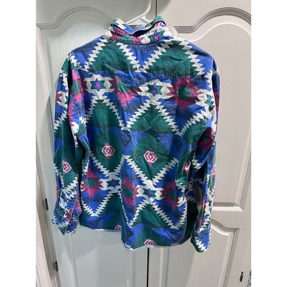 Panhandle Slim Western Shirt Men’s 17-36 USA Aztec Southwest Print 90s Vintage - Picture 12 of 13